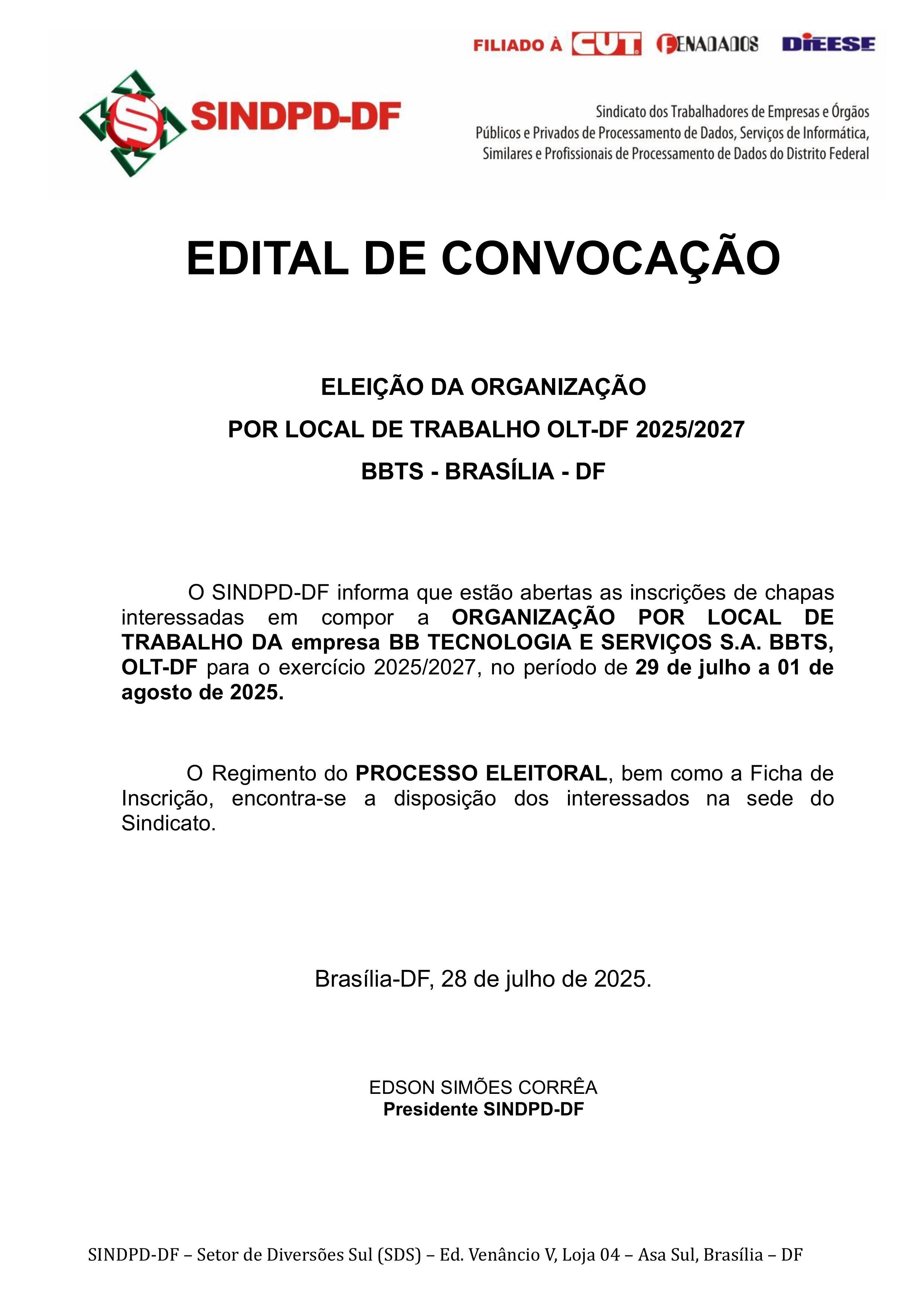 BBTS: ELEIÇÃO PARA A OLT 2025/2027
